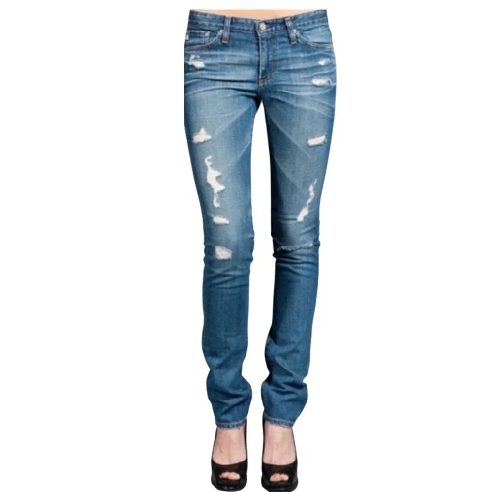 Adriano Goldschmied Premiere Skinny Straight Distressed‎ Jeans Medium Wash 28